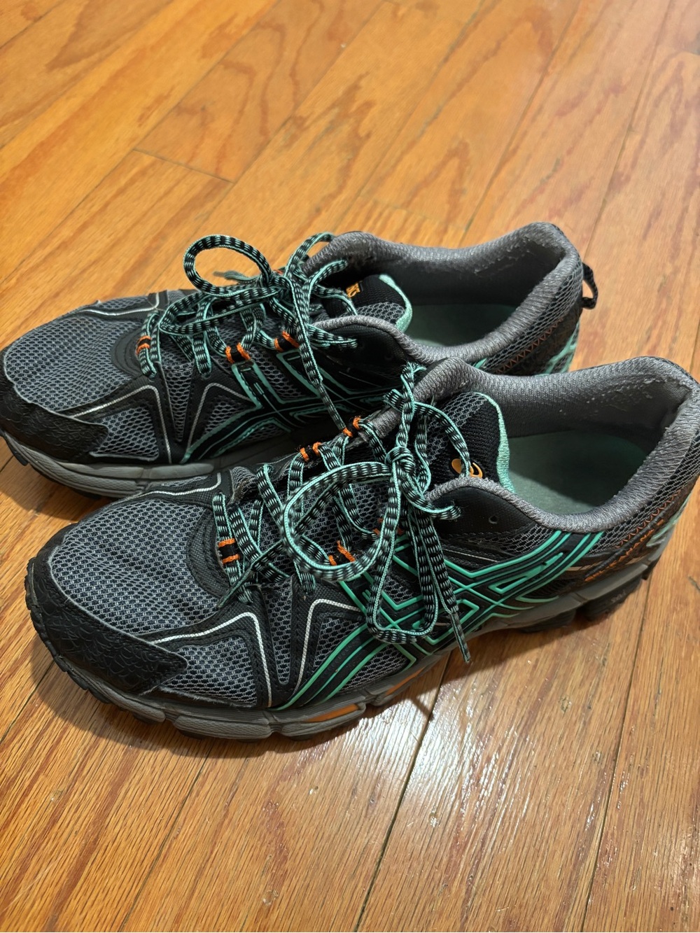 Asics Women's Gray Athletic Shoes with Teal and Orange Accents